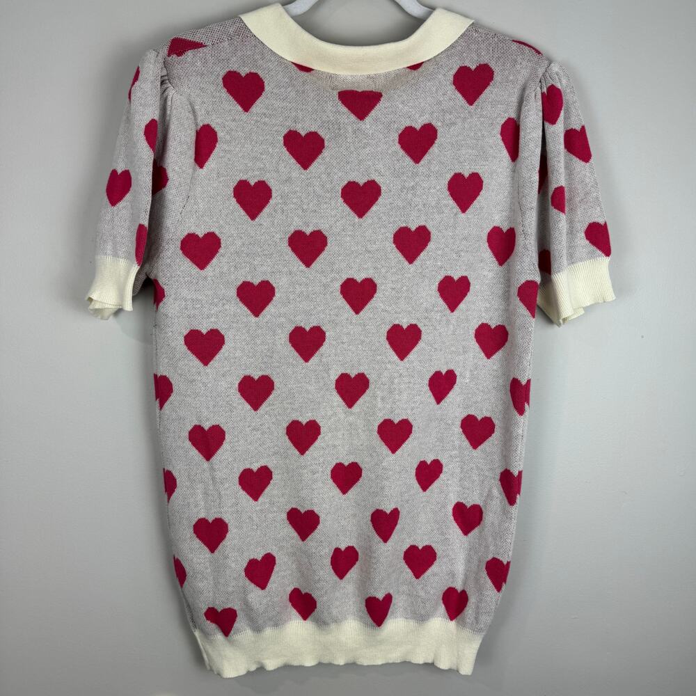 OxKnit Short Sleeve 3/4 Zip Heart & Bird 70's Style Sweater NEW XL - Picture 6 of 6